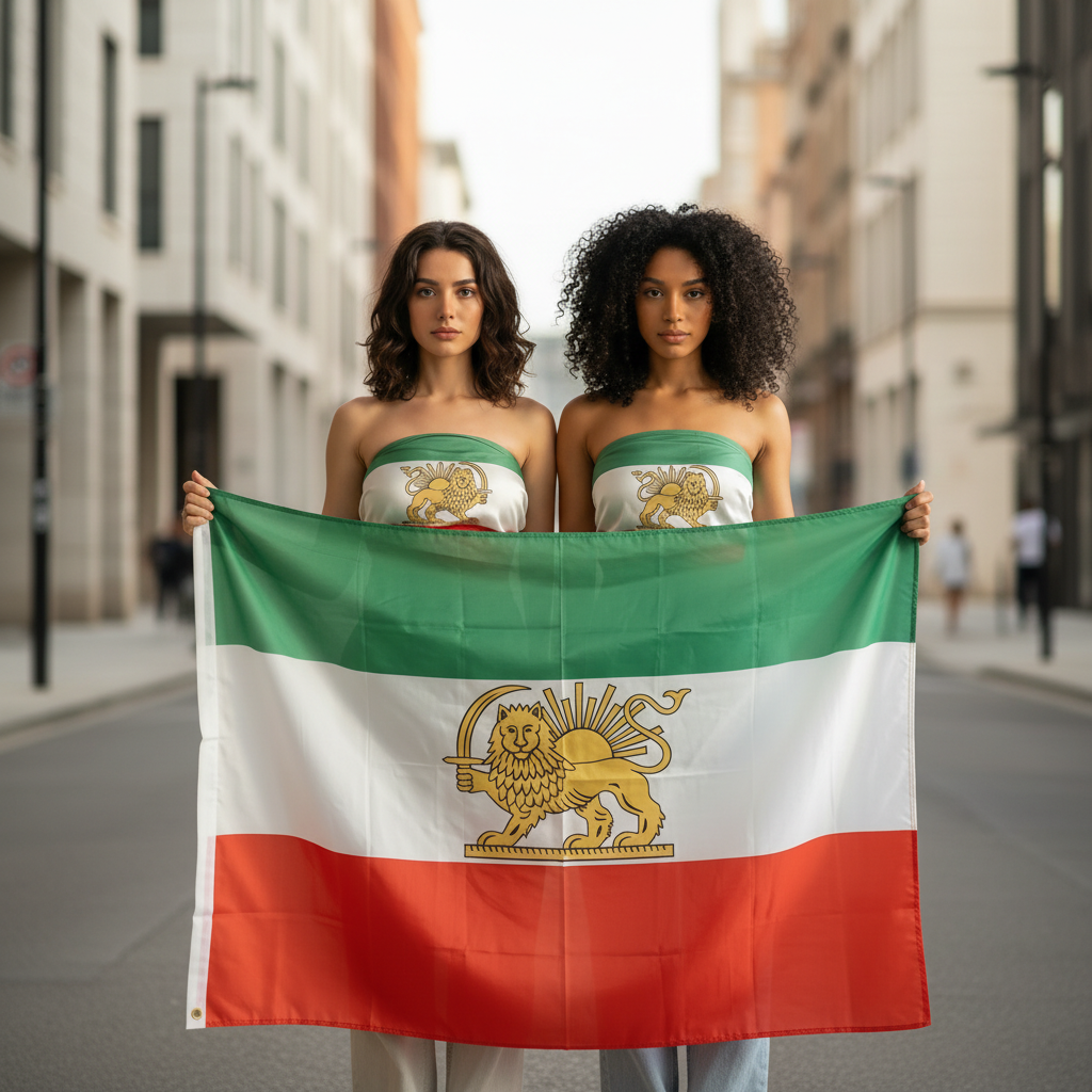 Historic Pre 1979 Iran Flag With Lion And Sun Emblem size and scale reference for 90x150cm display