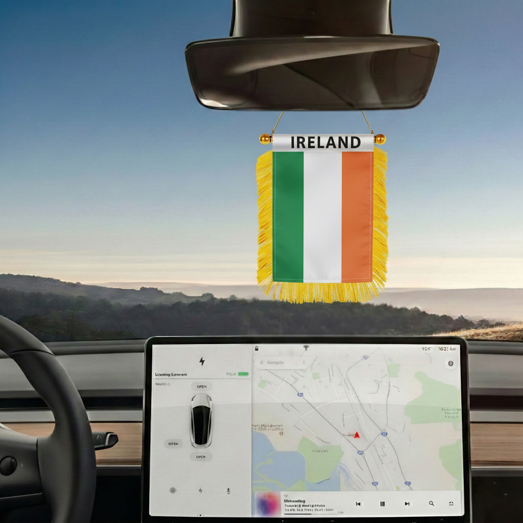 Official FIFA 2026 Ireland Car Window Mini Decorative Flag mount hardware close-up