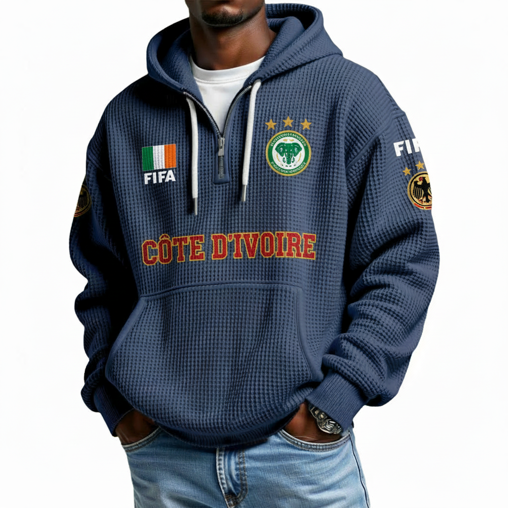 FIFA 2026 Côte d'Ivoire Printed Waffle Quarter Zip Football Fan Hoodie