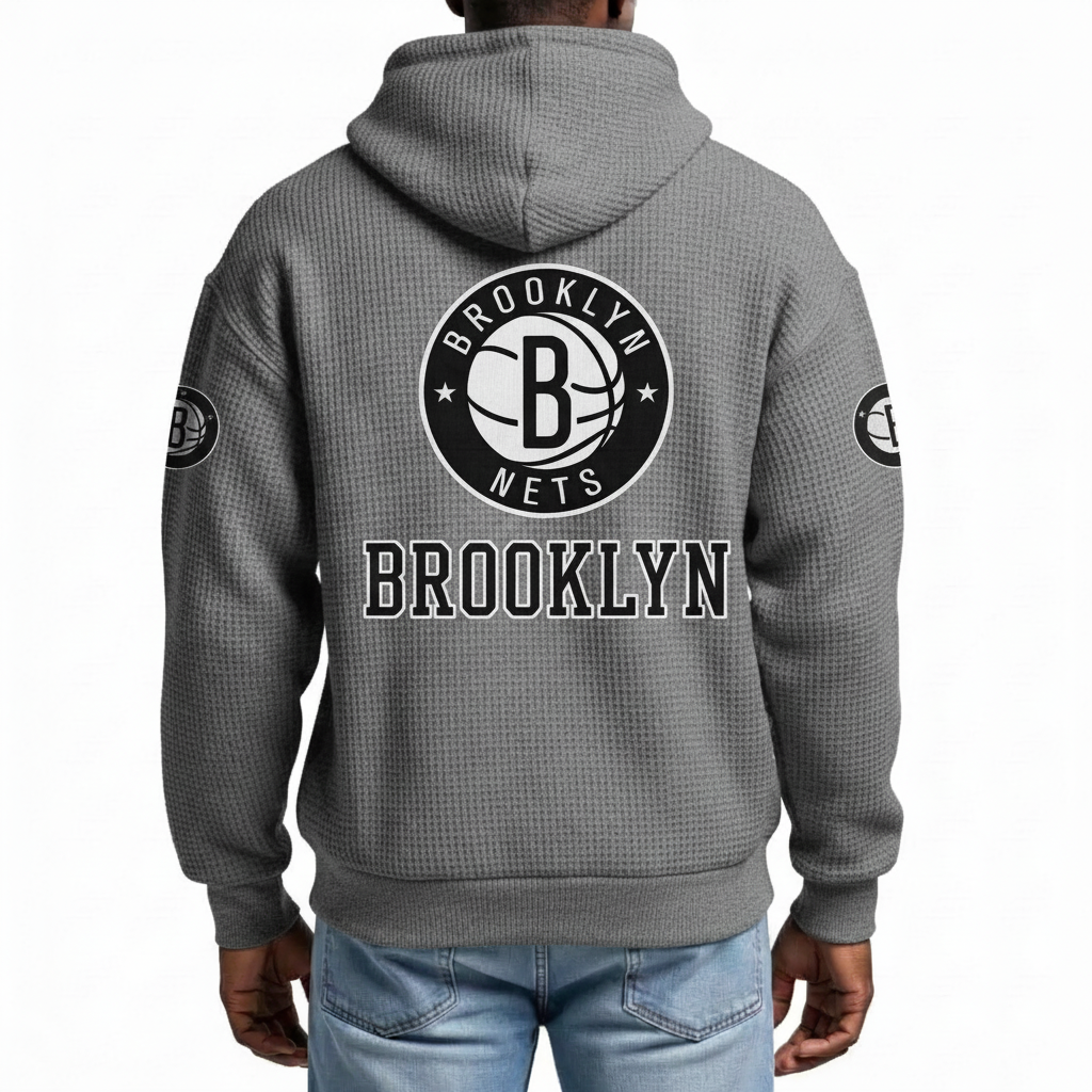 Brooklyn Nets EST 1967 Printed Waffle Quarter Zip Basketball Fan Hoodie