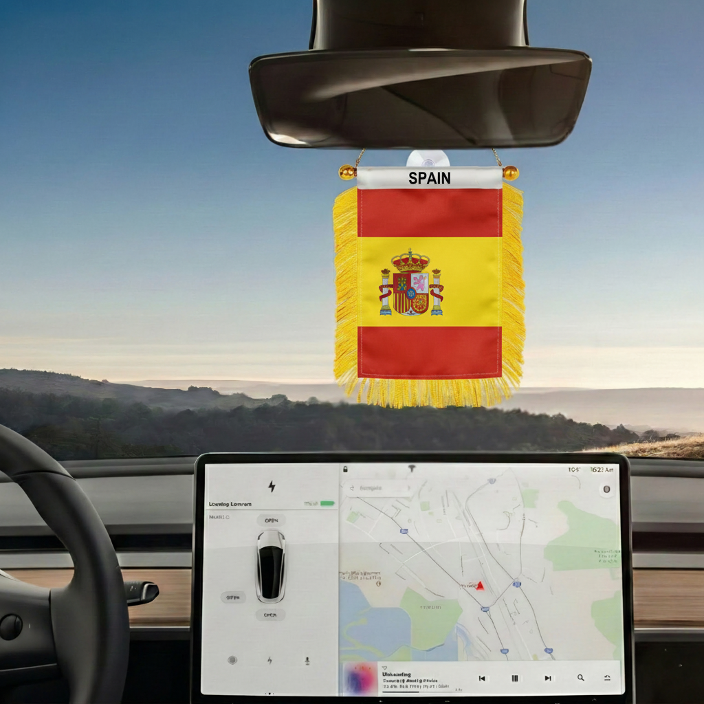 Official FIFA 2026 Spain Car Window Mini Decorative Flag mount hardware close-up