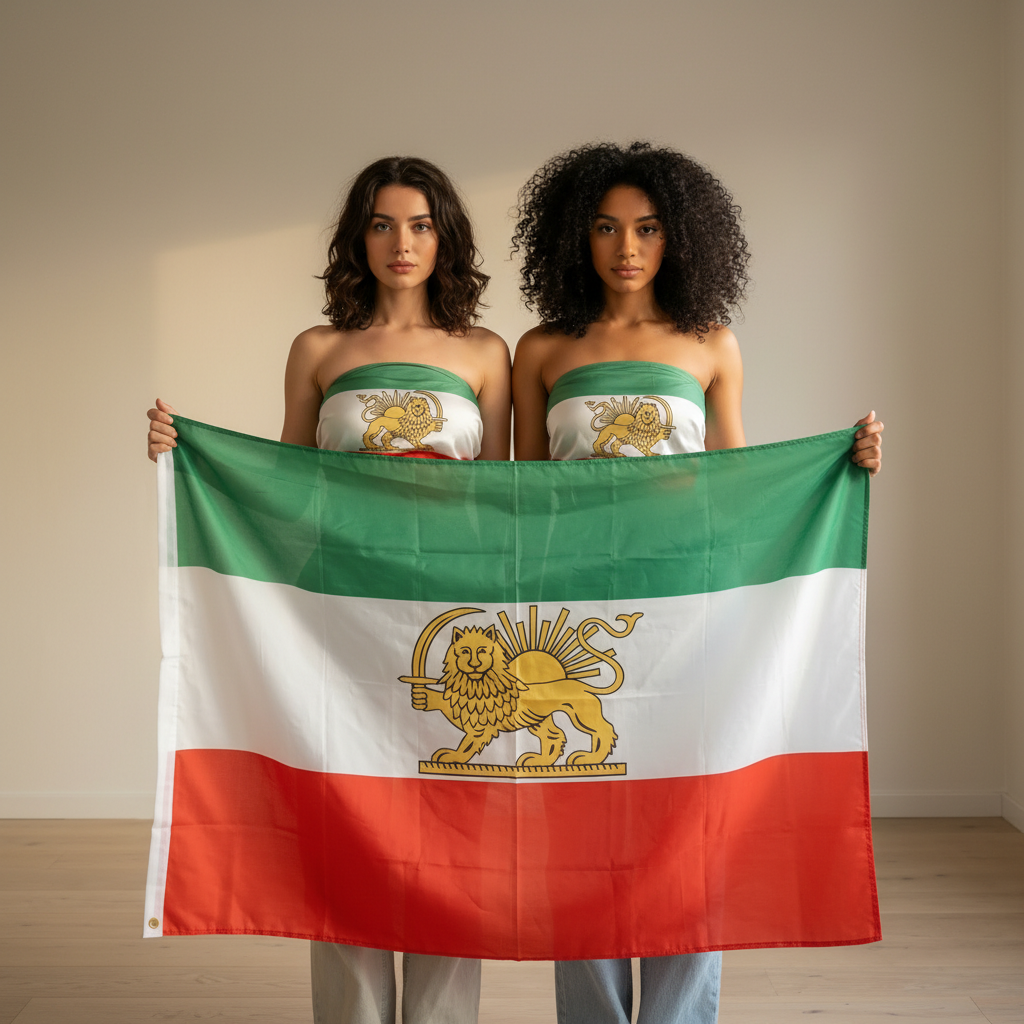 Historic Pre 1979 Iran Flag With Lion And Sun Emblem with brass grommet hardware detail