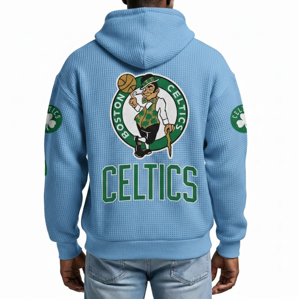 Boston Celtics EST 1946 Printed Waffle Quarter Zip Basketball Fan Hoodie