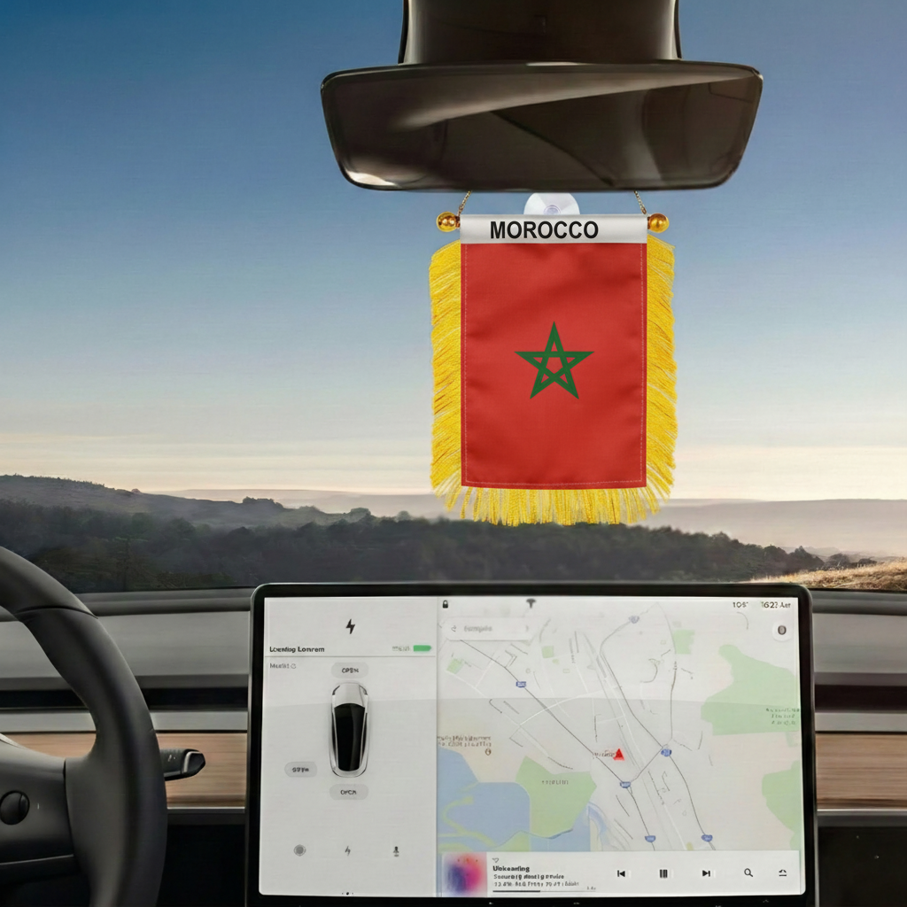Official FIFA 2026 Morocco Car Window Mini Decorative Flag on moving vehicle