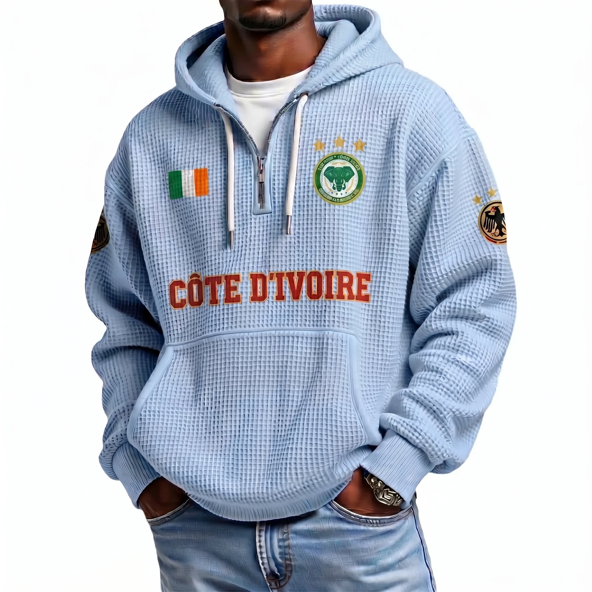 Cote d'Ivoire Printed Waffle Quarter Zip Football Fan Hoodie