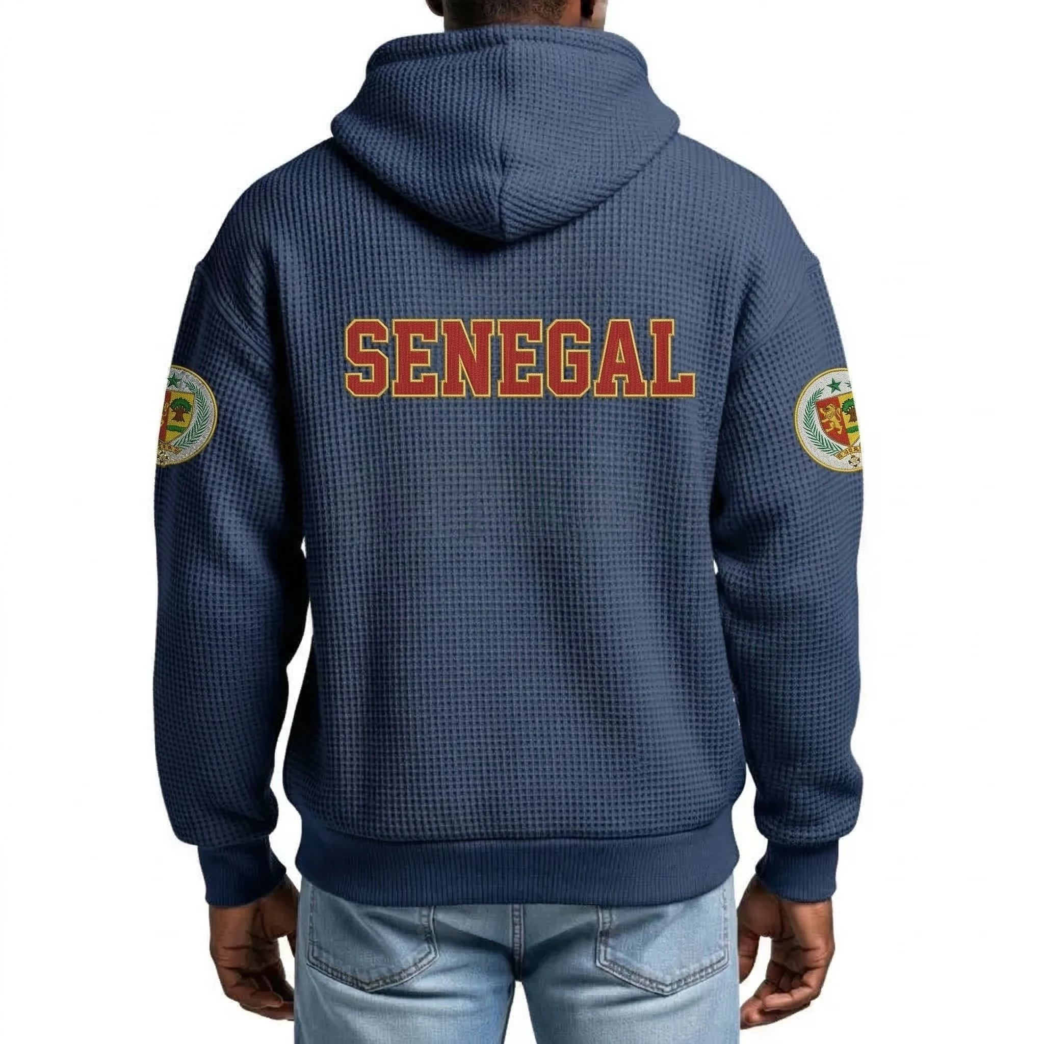 Senegal Printed Waffle Quarter Zip Football Fan Hoodie