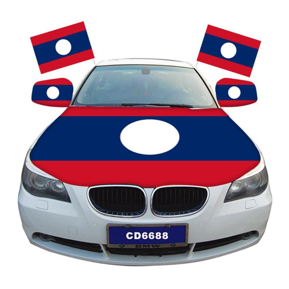 Laos Car Hood Cover-Globe Flags