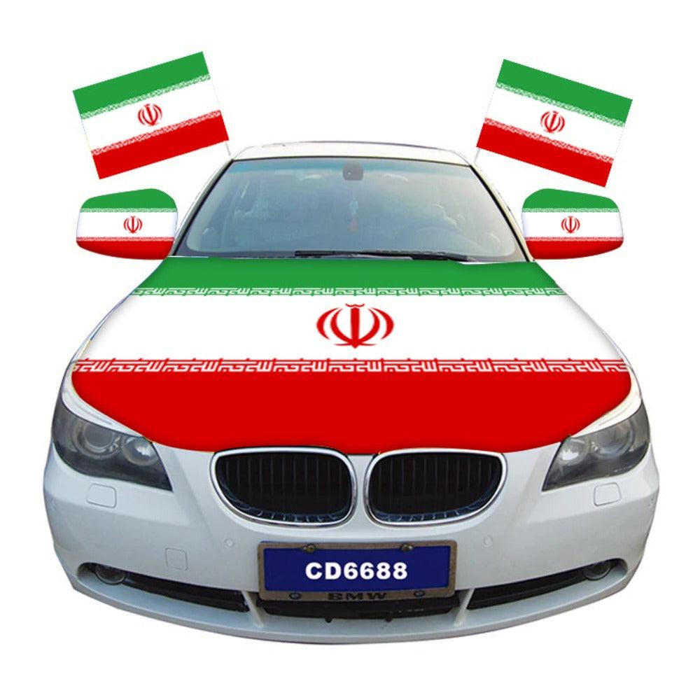 Iran Car Hood Cover-Globe Flags