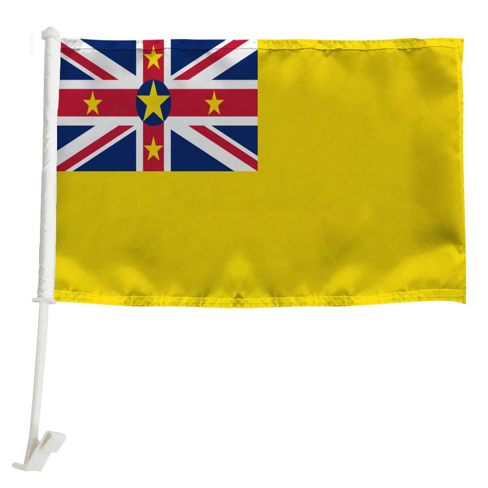 Niue Car Flag Window Mounted With Yellow Car Window Flag-Globe Flags