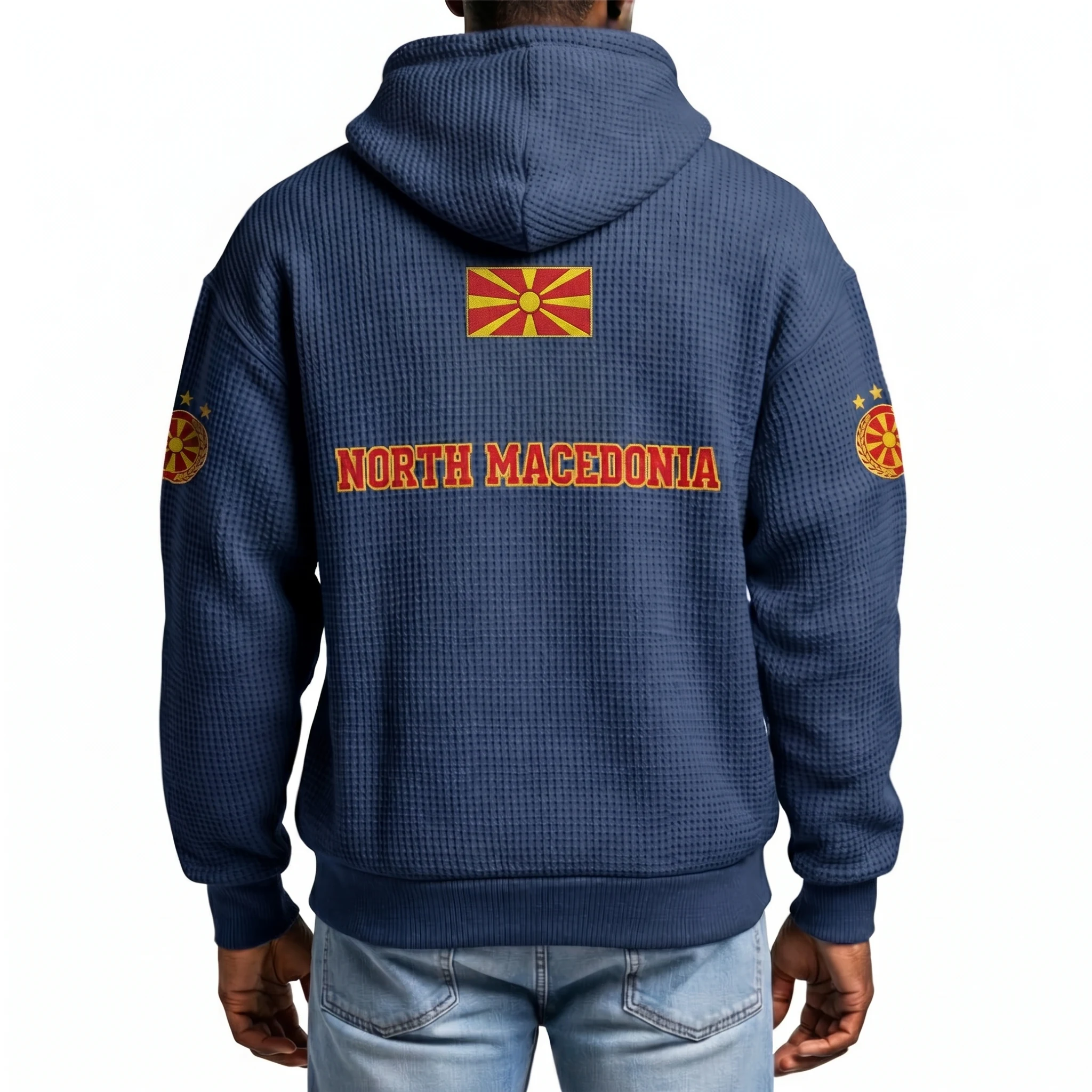 North Macedonia Printed Waffle Quarter Zip Football Fan Hoodie
