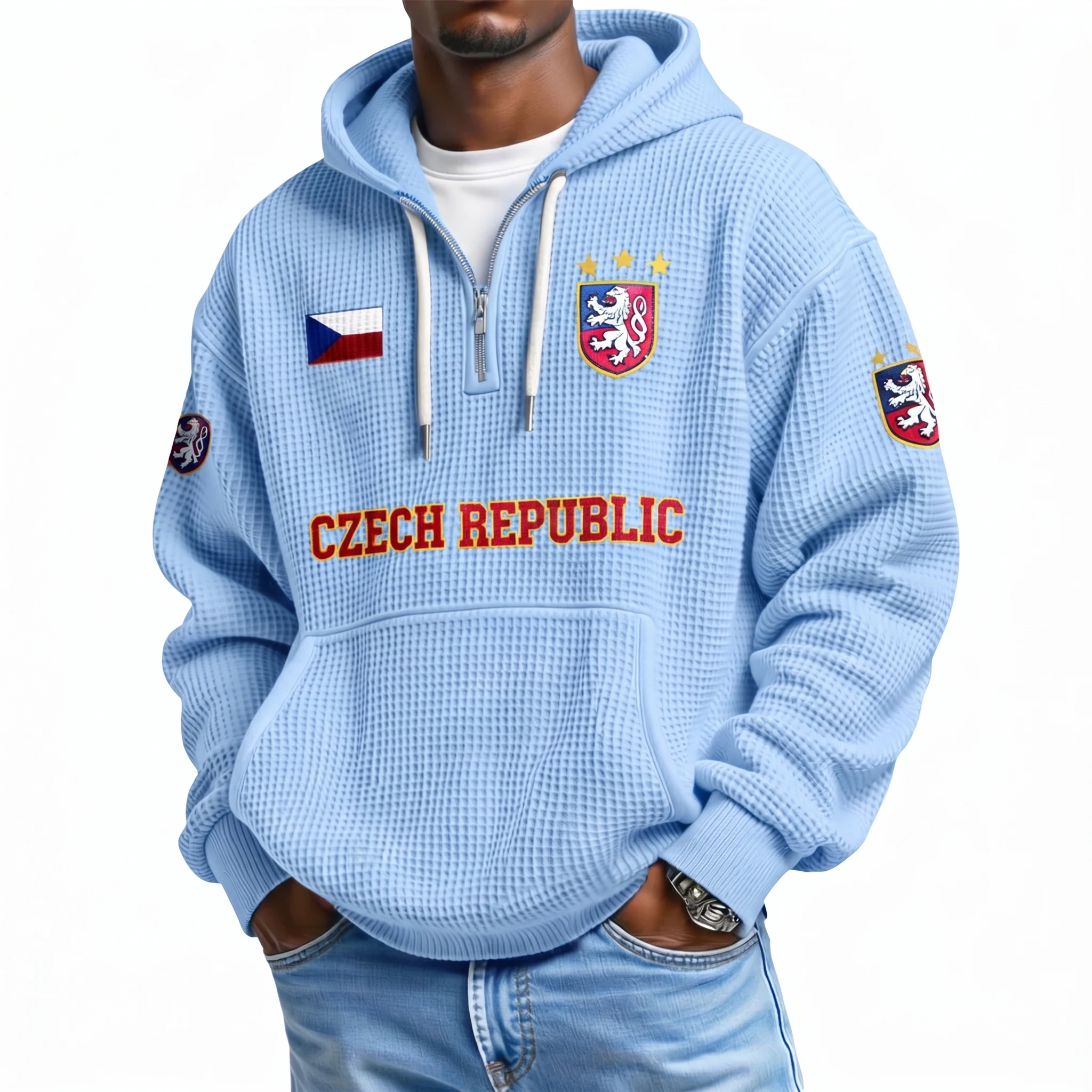 Czech Republic Printed Waffle Quarter Zip Football Fan Hoodie