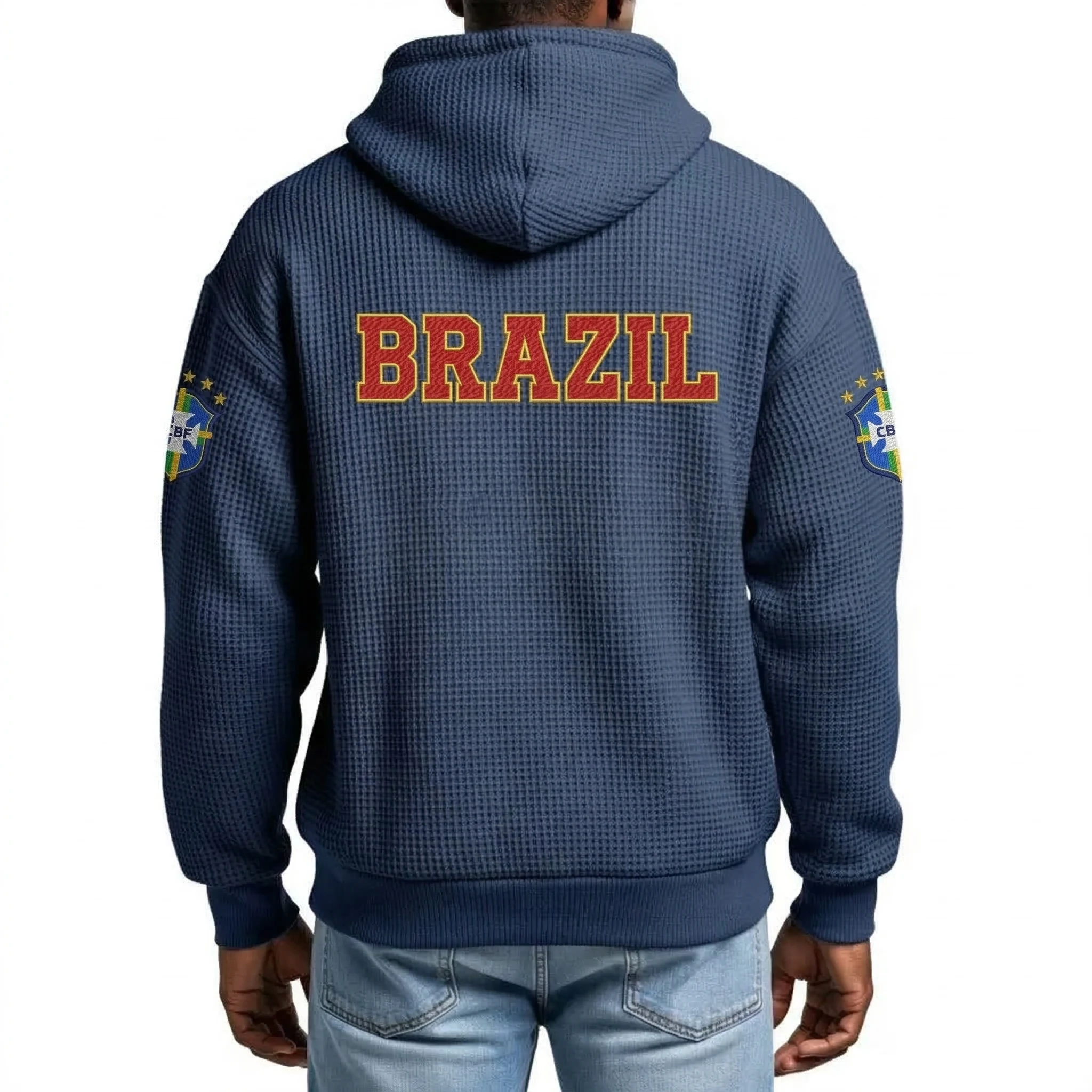 Brazil Printed Waffle Quarter Zip Football Fan Hoodie
