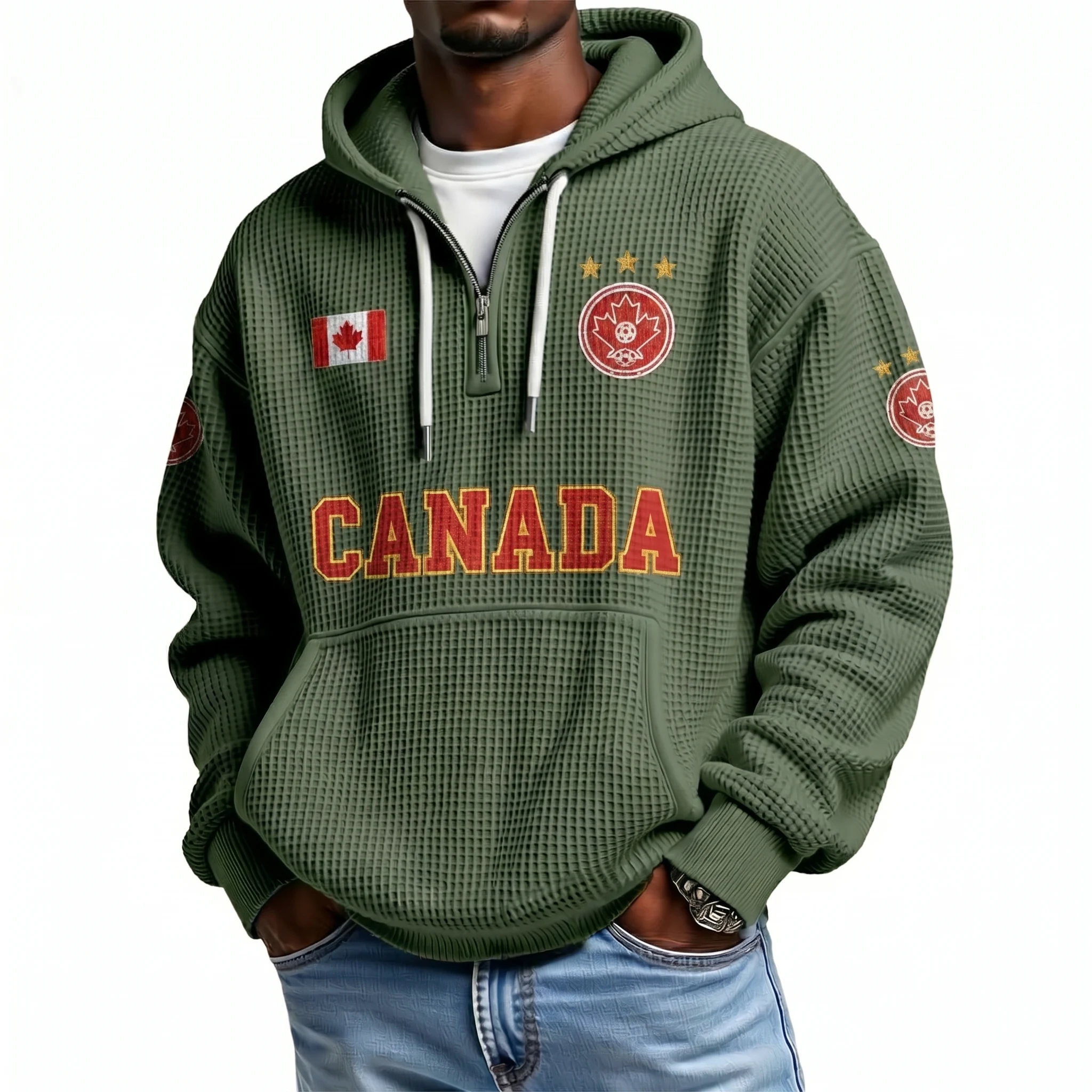 Canada Printed Waffle Quarter Zip Football Fan Hoodie