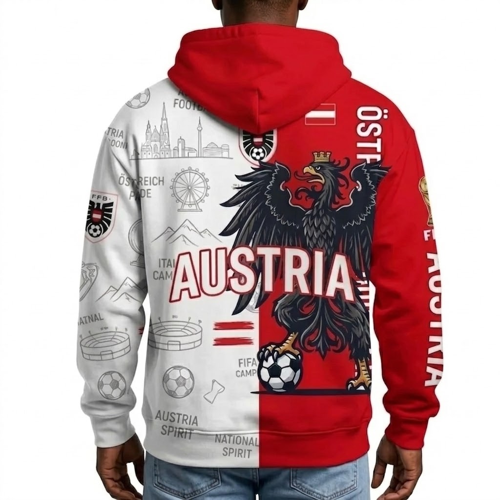 FIFA 2026 Austria Football Themed All Over Printed Hoodie