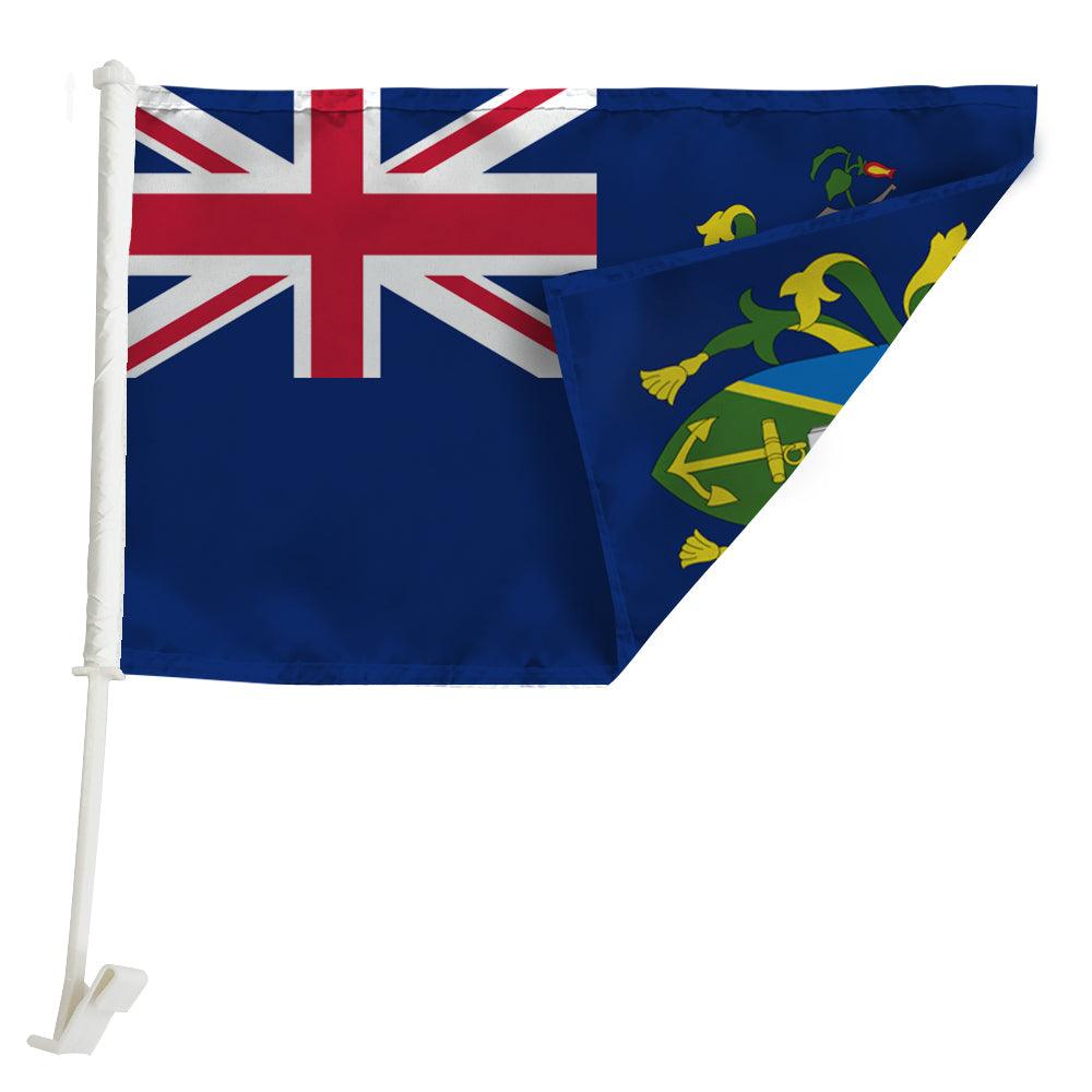 Pitcairn Window Mounted Flag attached to car window while driving