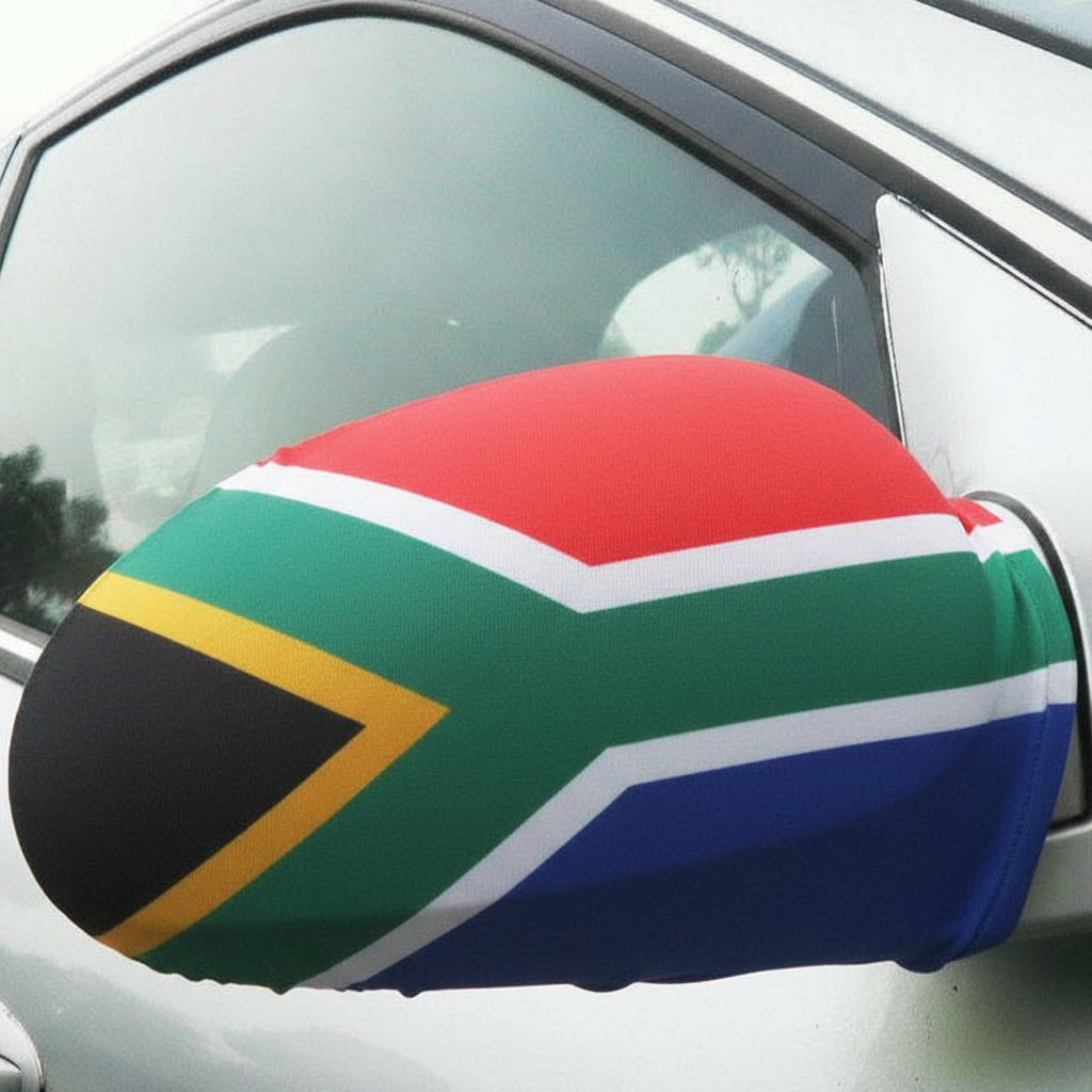 Official FIFA 2026 South Africa Car Mirror Flag on vehicle mirror while parked