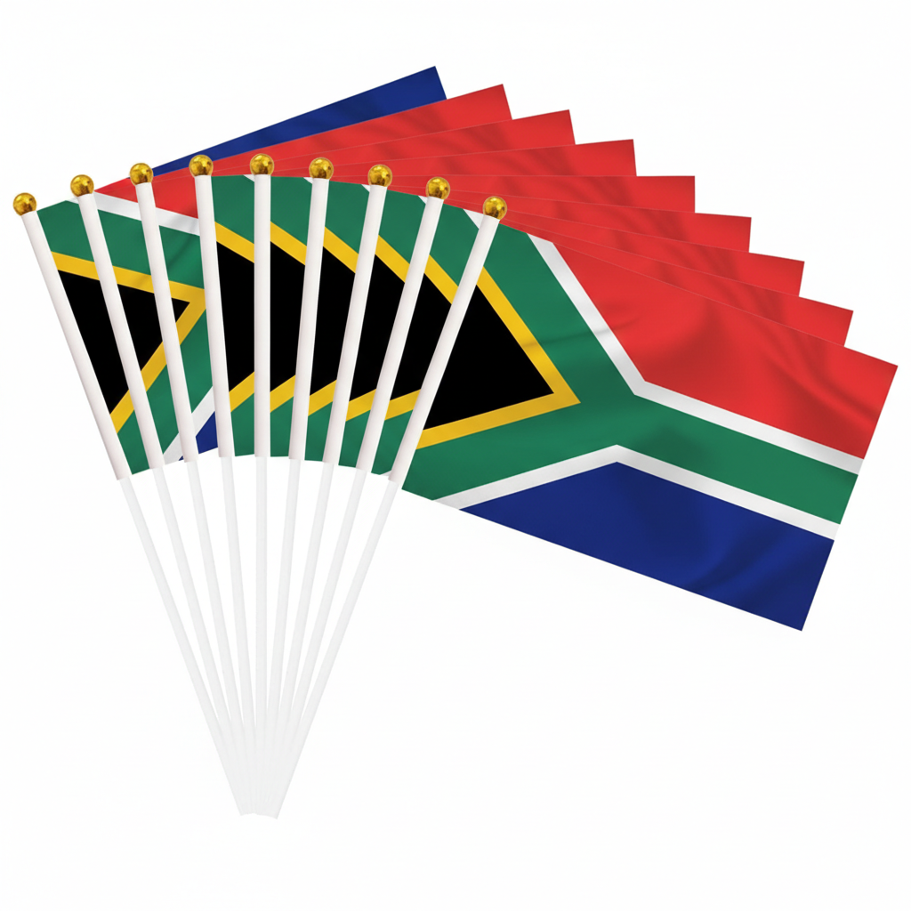 10 Pieces Of Official FIFA 2026 South Africa Mini Flags flying on outdoor flagpole