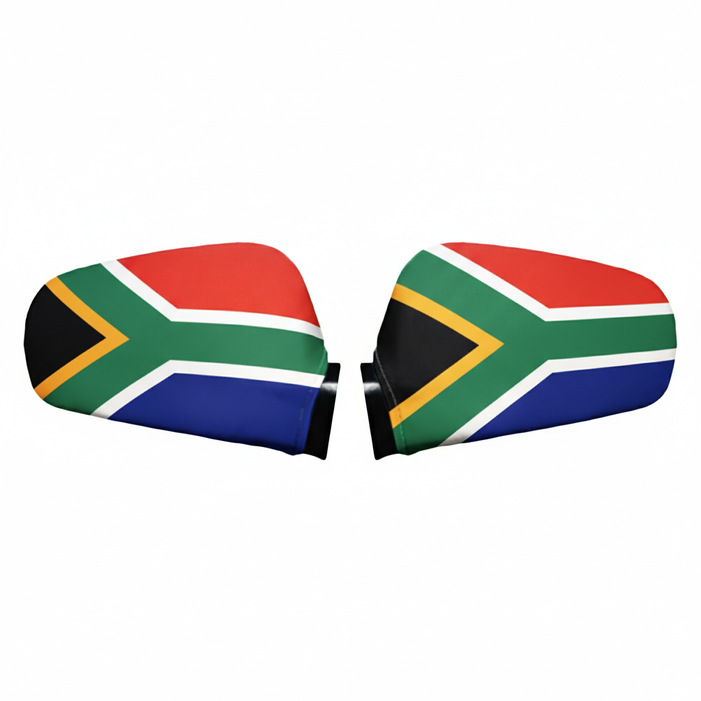 Official FIFA 2026 South Africa Car Mirror Flag showing elastic strap attachment detail