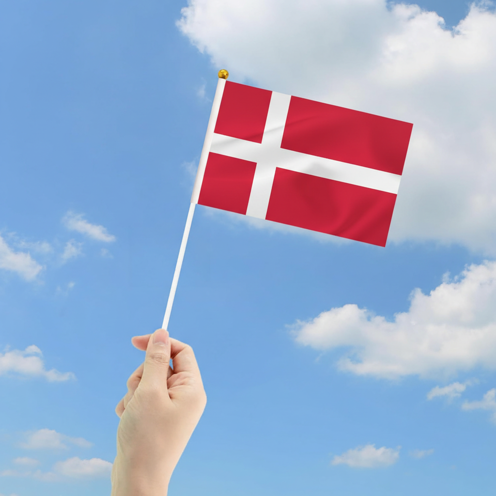 10 Pieces Of Official FIFA 2026 Denmark Mini Flags close-up showing fabric texture and vivid colors