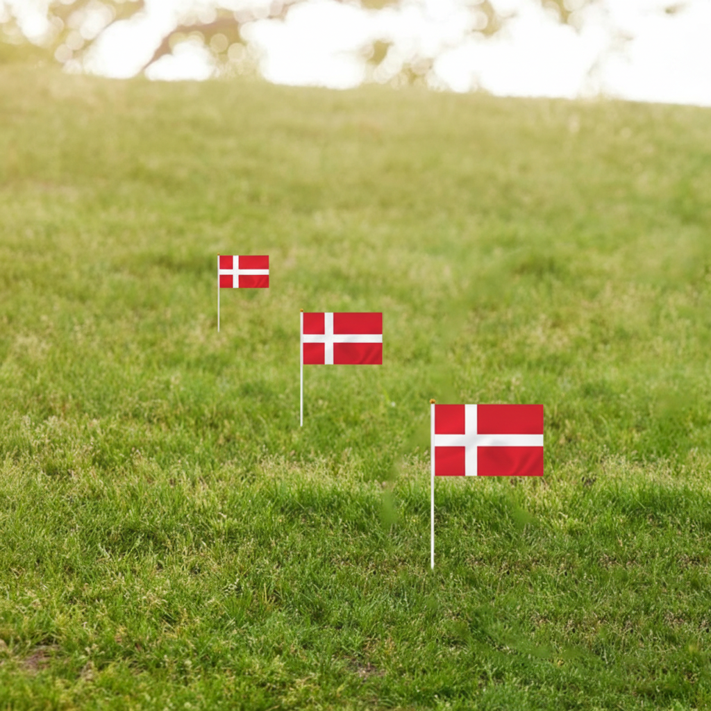 10 Pieces Of Official FIFA 2026 Denmark Mini Flags with brass grommet hardware detail