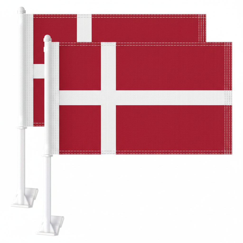 Official FIFA 2026 Denmark Car Flag attached to car window