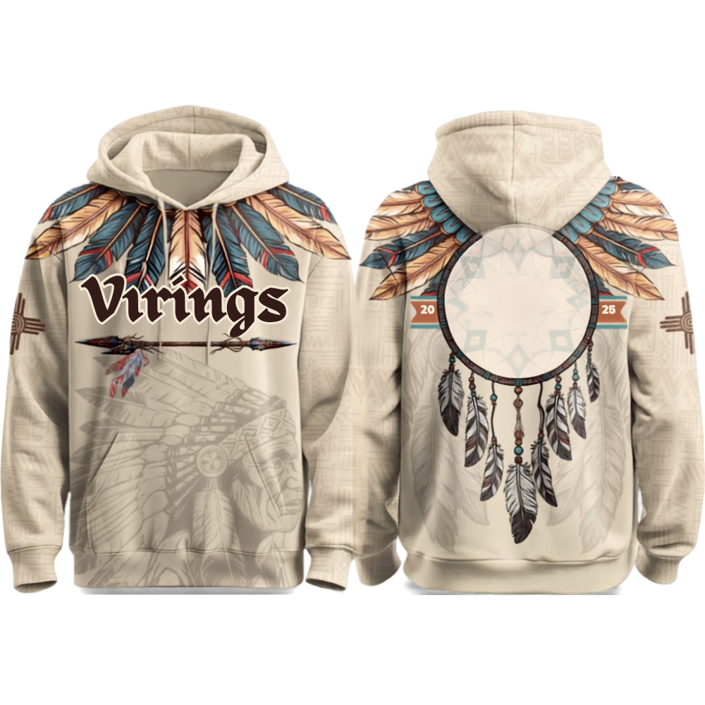 Minnesota Vikings Football Team Themed Hoodie With Native American Design