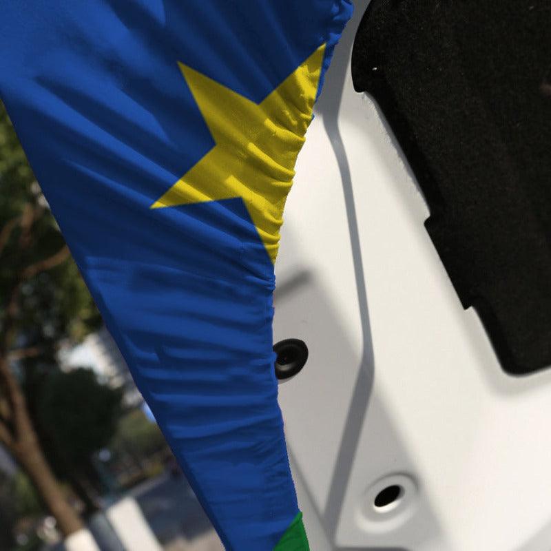 South Sudan Car Hood Cover Flag mounted on car hood while driving