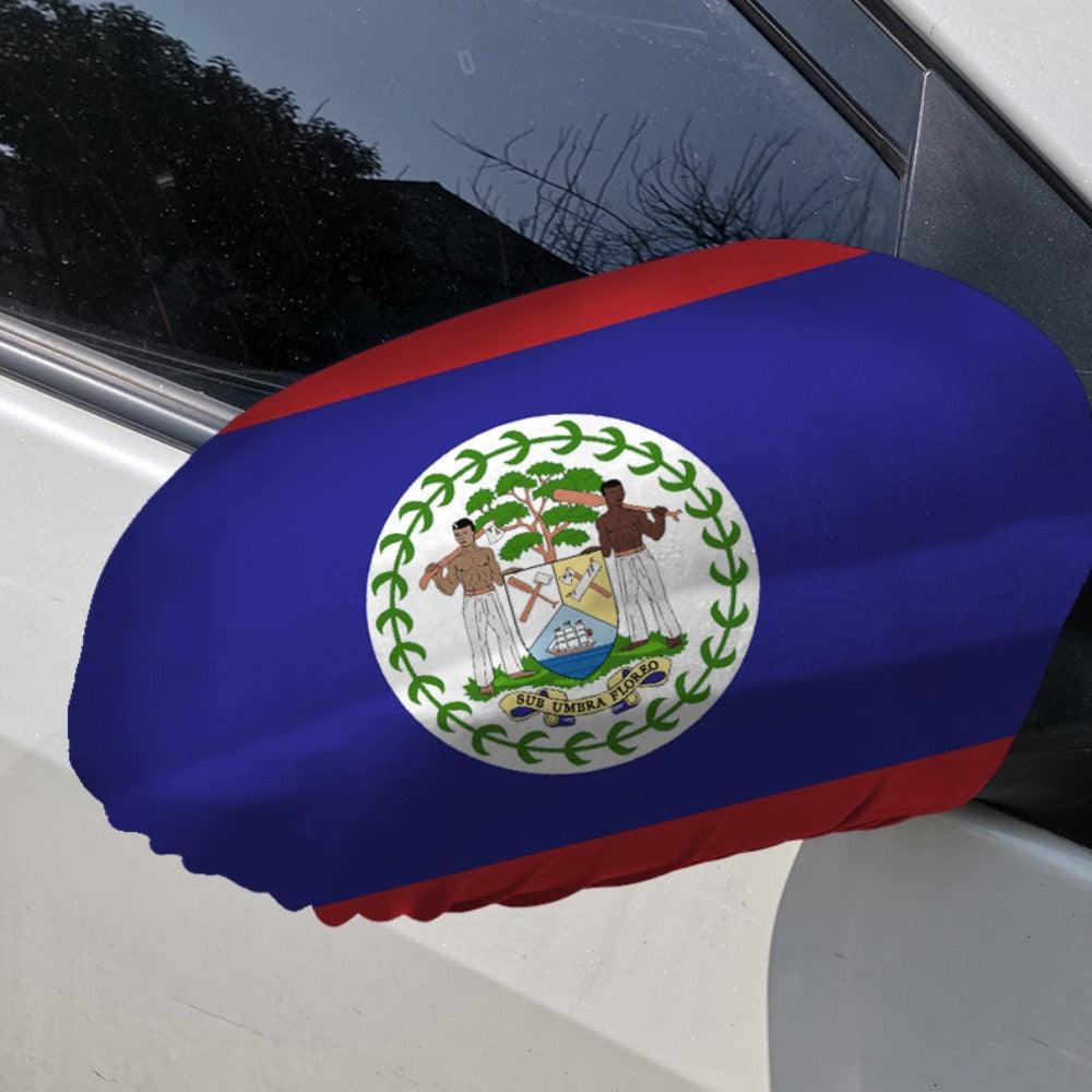 Belize Car Side Mirror Flag Stretch-Fit Polyester Mirror Covers-Globe Flags