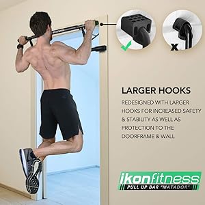 Ikonfitness Ultimate 4 in 1 Doorway Raised Height Pull Up Bar Dips Bar Power Ropes for Home Workout