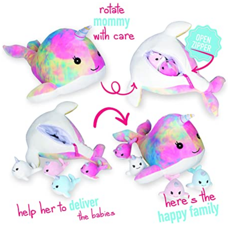 Narwhal Snuggable Mommy Narwhal Baby Set Of 5 Gift For Children - Octopus Mood Toy