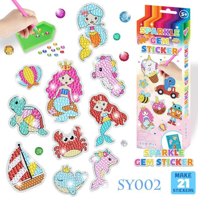 Sparkle Gem Stickers | DIY children's free stick cartoon diamond sticker painting-Octopus Mood Toy