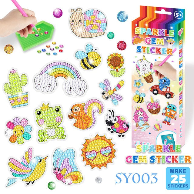 Sparkle Gem Stickers | DIY children's free stick cartoon diamond sticker painting-Octopus Mood Toy