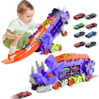 Dinosaur Shaped Transporter Truck With Race Track And Cars - Octopus Mood Toy