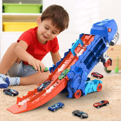 Dinosaur Shaped Transporter Truck With Race Track And Cars - Octopus Mood Toy