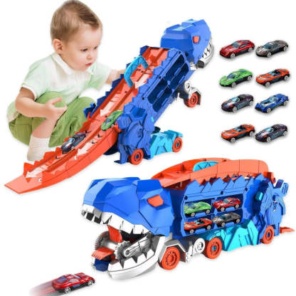 Dinosaur Shaped Transporter Truck With Race Track And Cars - Octopus Mood Toy
