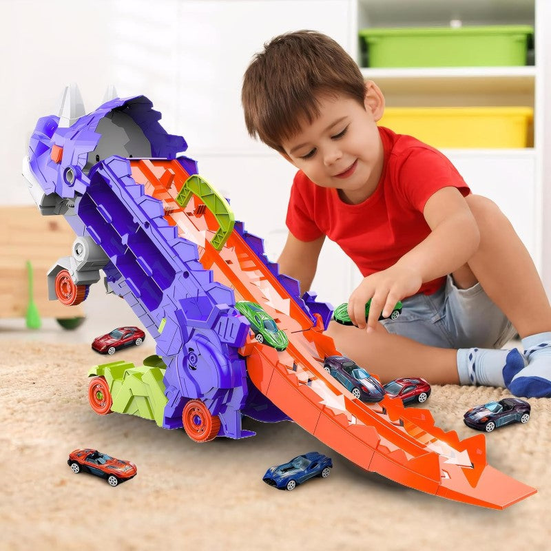 Dinosaur Shaped Transporter Truck With Race Track And Cars - Octopus Mood Toy