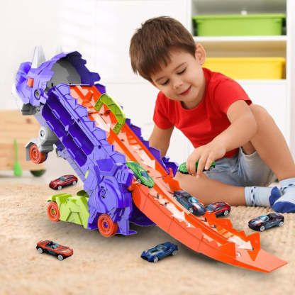 Dinosaur Shaped Transporter Truck With Race Track And Cars - Octopus Mood Toy