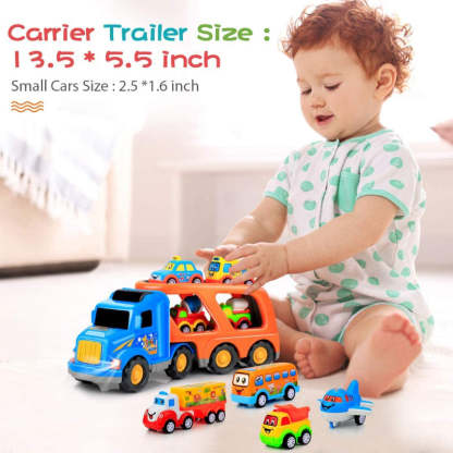 Big Carrier Truck With 8 Small Cartoon Pull Back Cars-Octopus Mood Toy