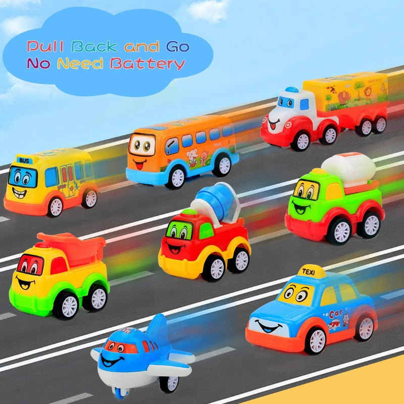 Big Carrier Truck With 8 Small Cartoon Pull Back Cars-Octopus Mood Toy