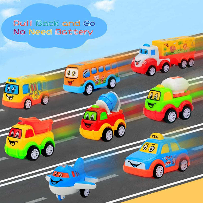 Big Carrier Truck With 8 Small Cartoon Pull Back Cars-Octopus Mood Toy