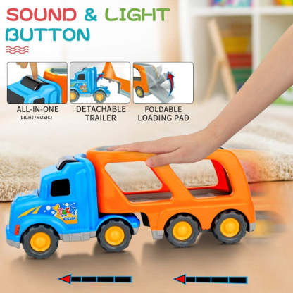 Big Carrier Truck With 8 Small Cartoon Pull Back Cars-Octopus Mood Toy