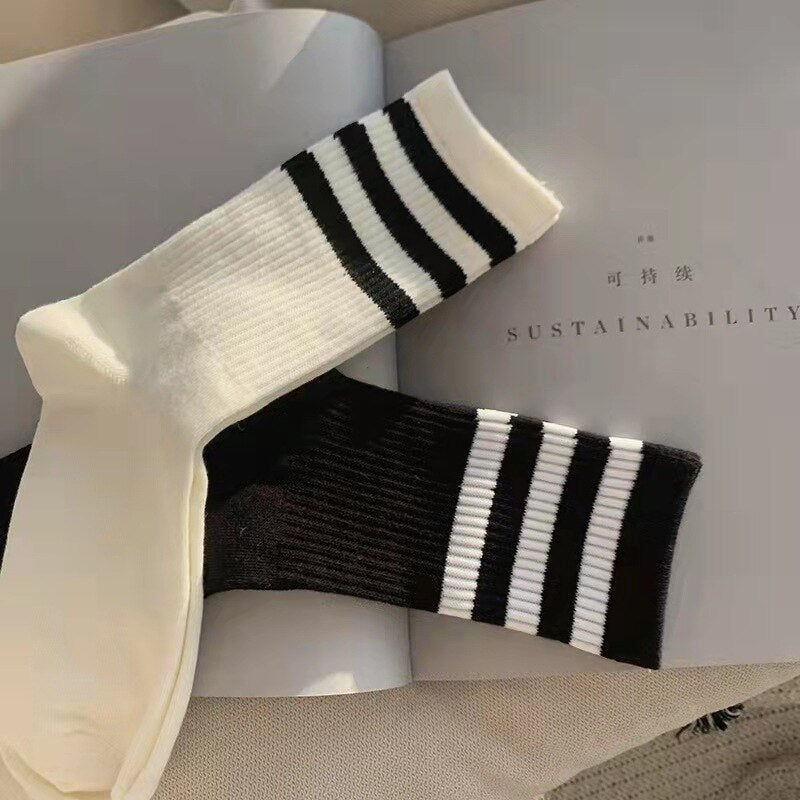 Skateboard Striped Mid Tube Solid Color Socks