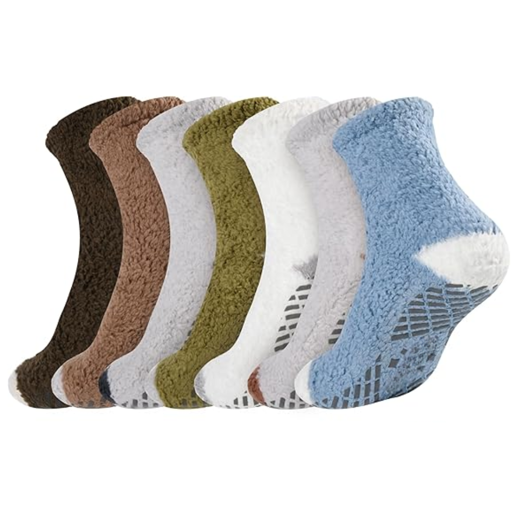 Knit Texture Blend Crew Pattern SocksPlush Fuzzy Socks With Non Slip Grips - Image 10