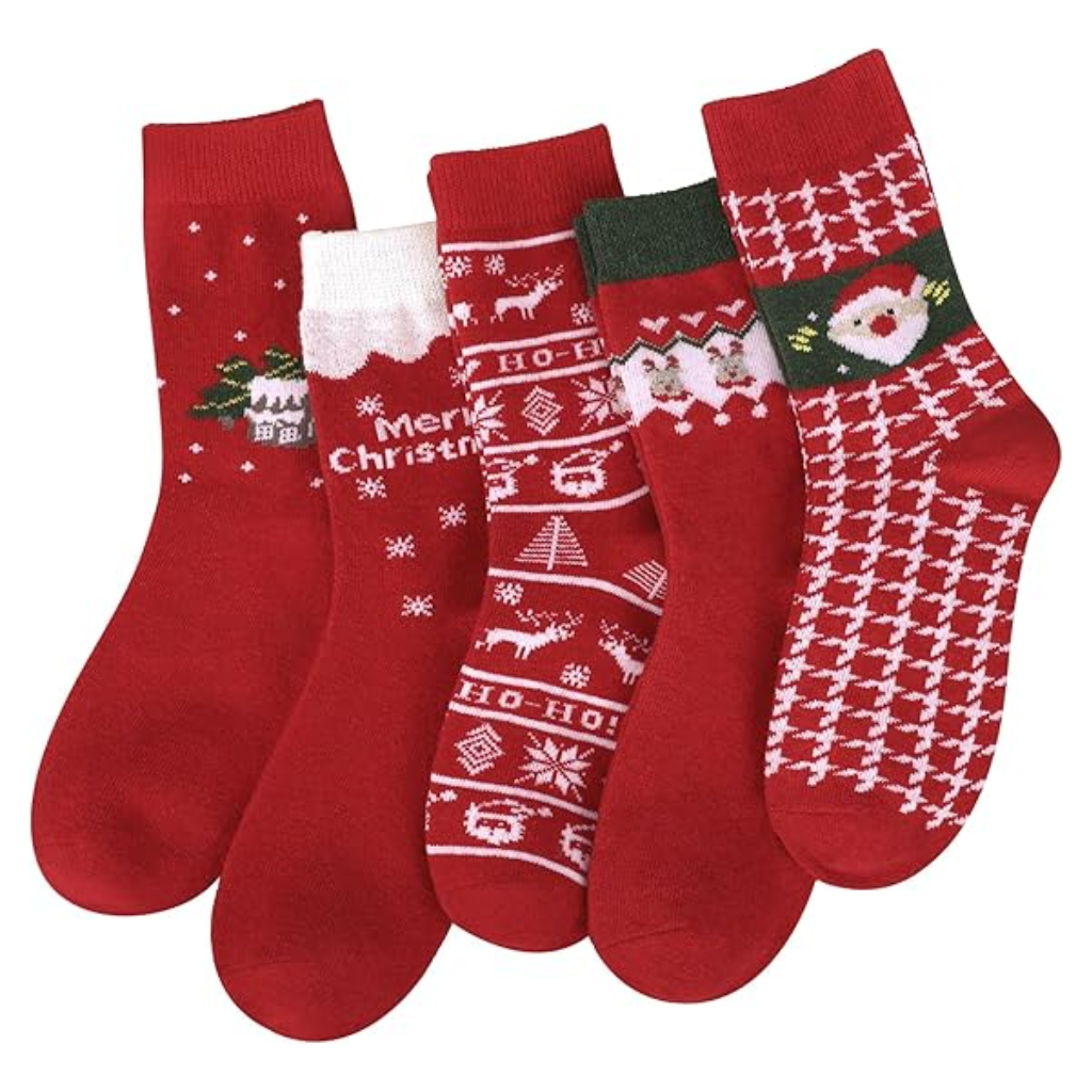 5 Pair Of Knit Pattern Crew Cabin Socks