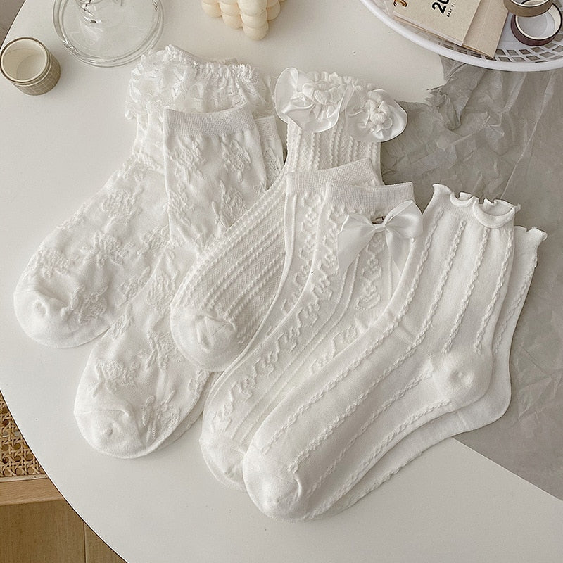 White Lace Bowknot Cotton Ankle Socks