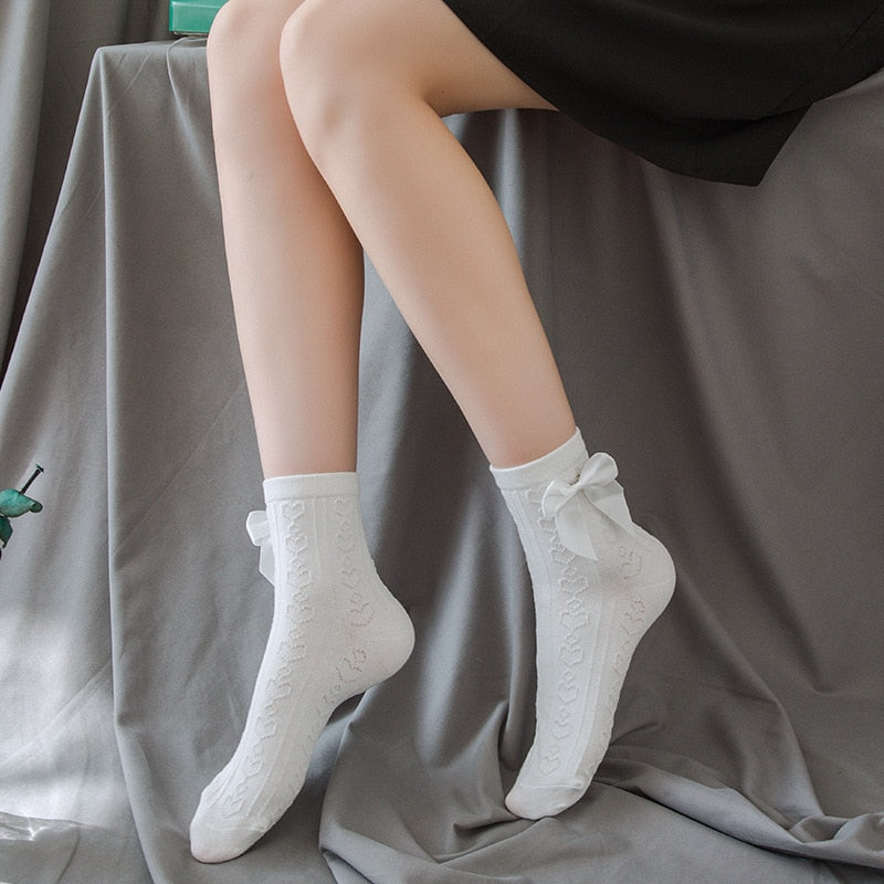White Lace Bowknot Cotton Ankle Socks