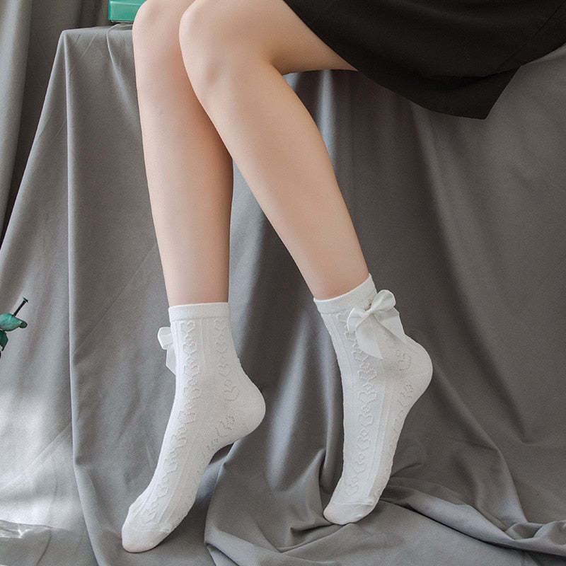 White Lace Bowknot Cotton Ankle Socks