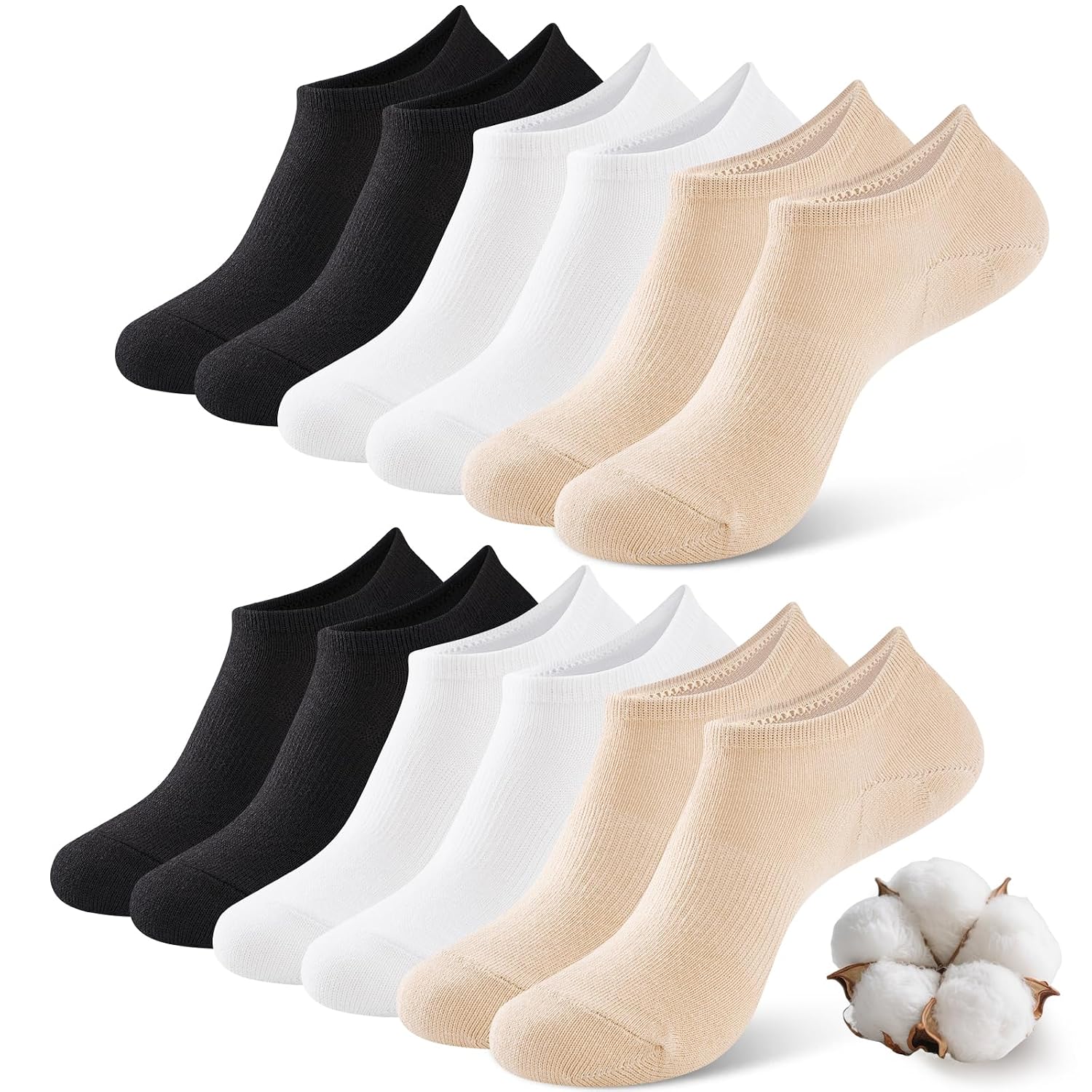 6 Pair Non Slip Invisible Flat Socks For Women