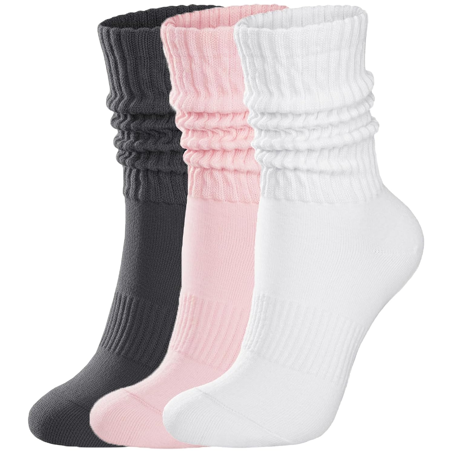 Casual Retro Athletic Scrunch Crew Socks For Women-N