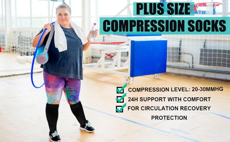 Tinylemon 3 Packs Plus Size Compression Knee High Sports Socks for Women and Men Wide Calf Stockings Breathable